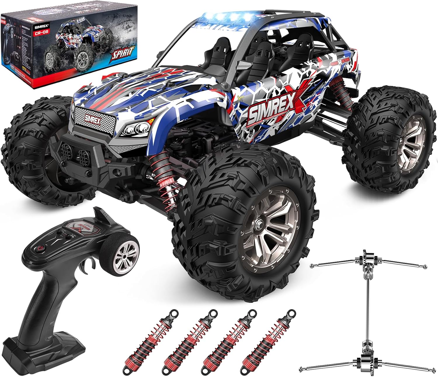 Rc Hobby Grade Monster Truck - 1/16スケール ホビーグレード 4WD ラジコン モンスタートラック、時速36kmの高速電動RCカー、全地形対応オフロード4x4車両、2.4GHz無線付き、子供と大人のための屋外遊び用