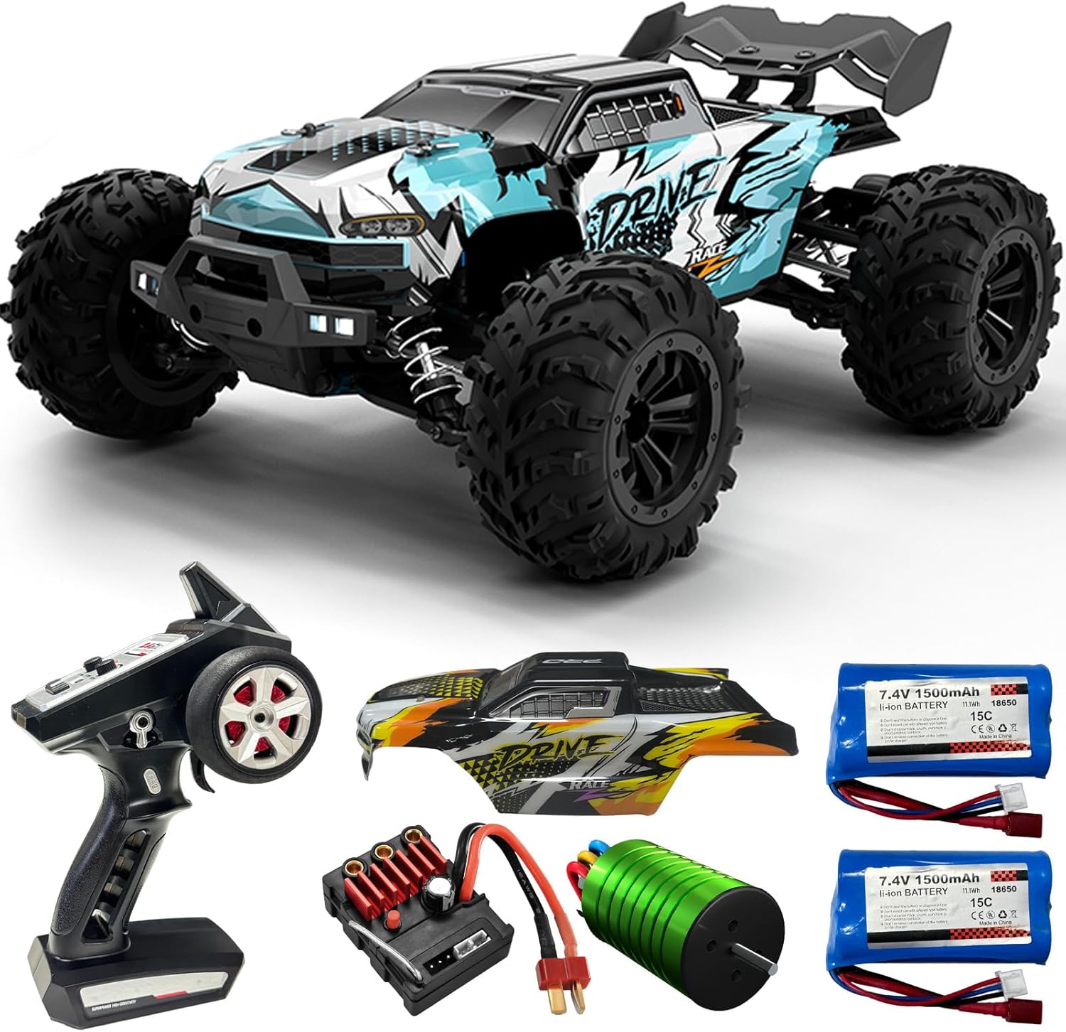 Rc Hobby Grade Monster Truck - ブラシレスRCモンスタートラック 1:16スケール - 時速50+マイル以上、全地形対応オフロードリモートコントロールカー、2.4GHz、2個のリポバッテリー、すぐに遊べる、大人と14歳以上のティーン向けのホビーグレード
