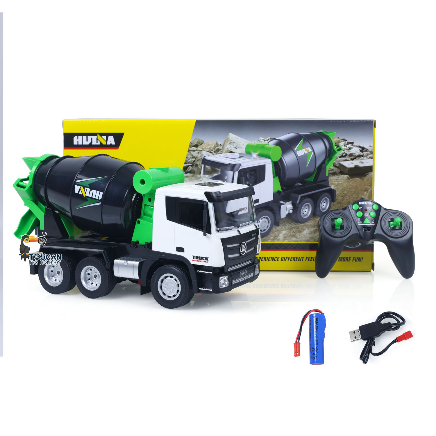 Rc Hobby Trucks - HUINA-子供用電気ミキサートラック,おもちゃ,rcコンクリート車,すぐに実行できる,オオハシモデル,トラクター,ギフト,1:18, 1557, 2.4g,9ch,TH20376-SMT8