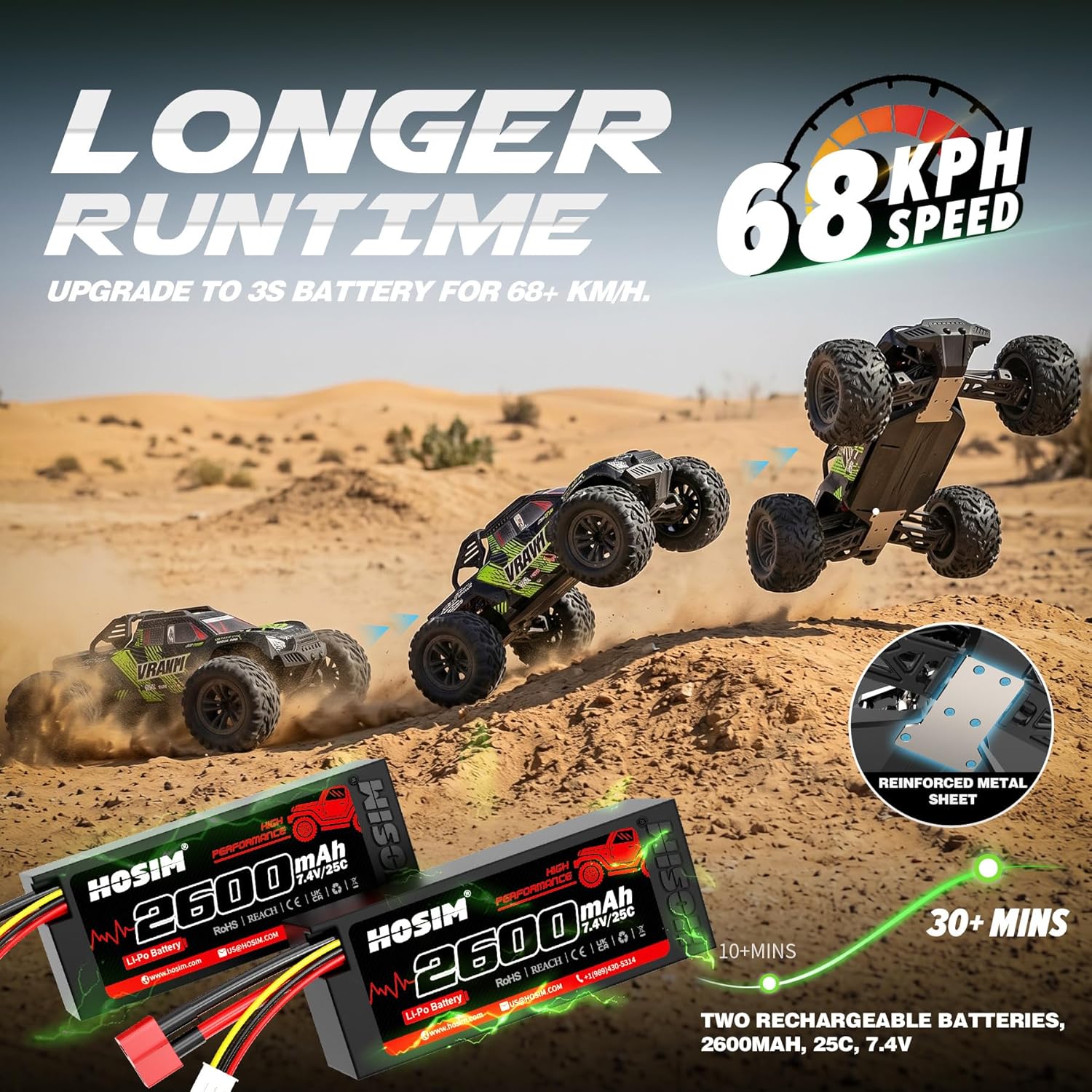 大人用ブラシレスRCカー、1/10スケール、時速68キロ超え - Rc Hobby Grade Monster Truck のレビューと価格