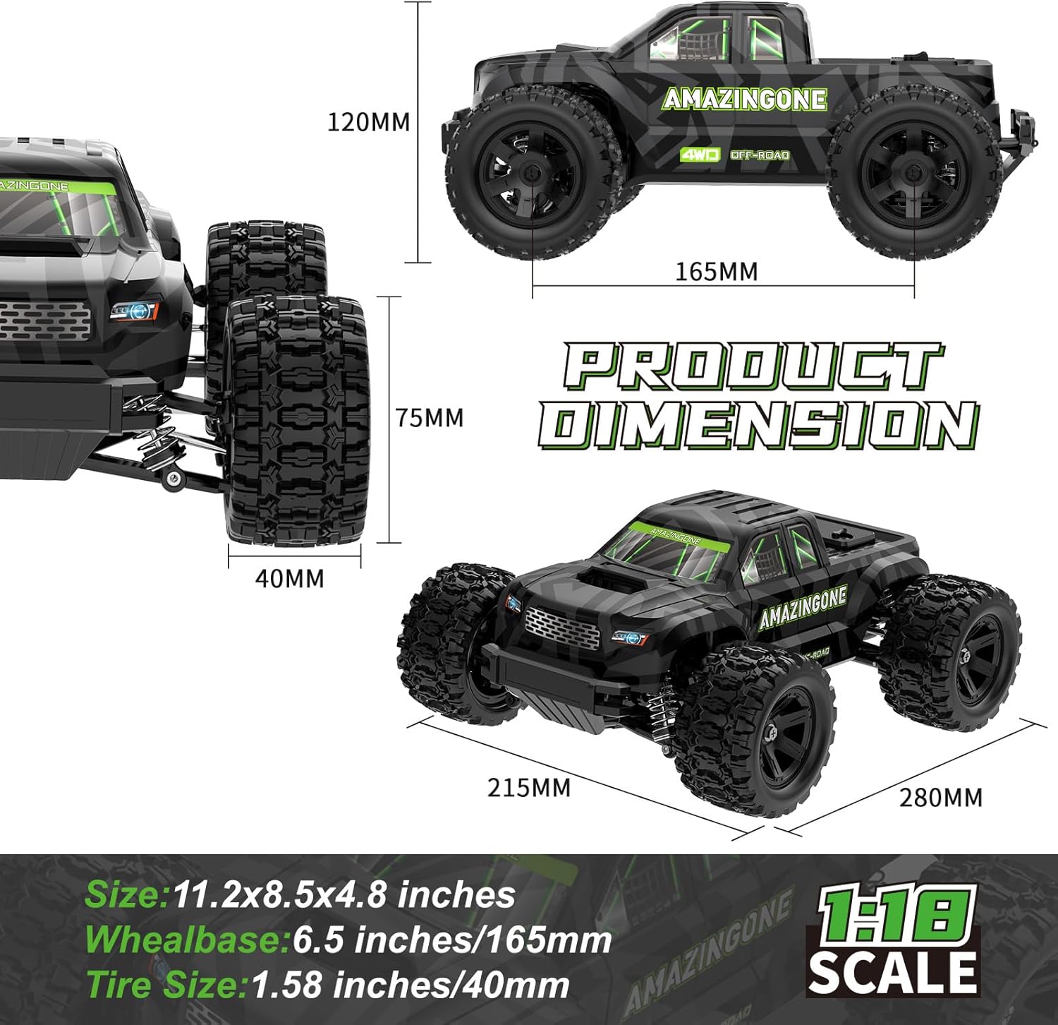 JT18W 1/18スケール高速35KMH 4WD RCカー - Rc Hobby Grade Monster Truck のレビューと価格